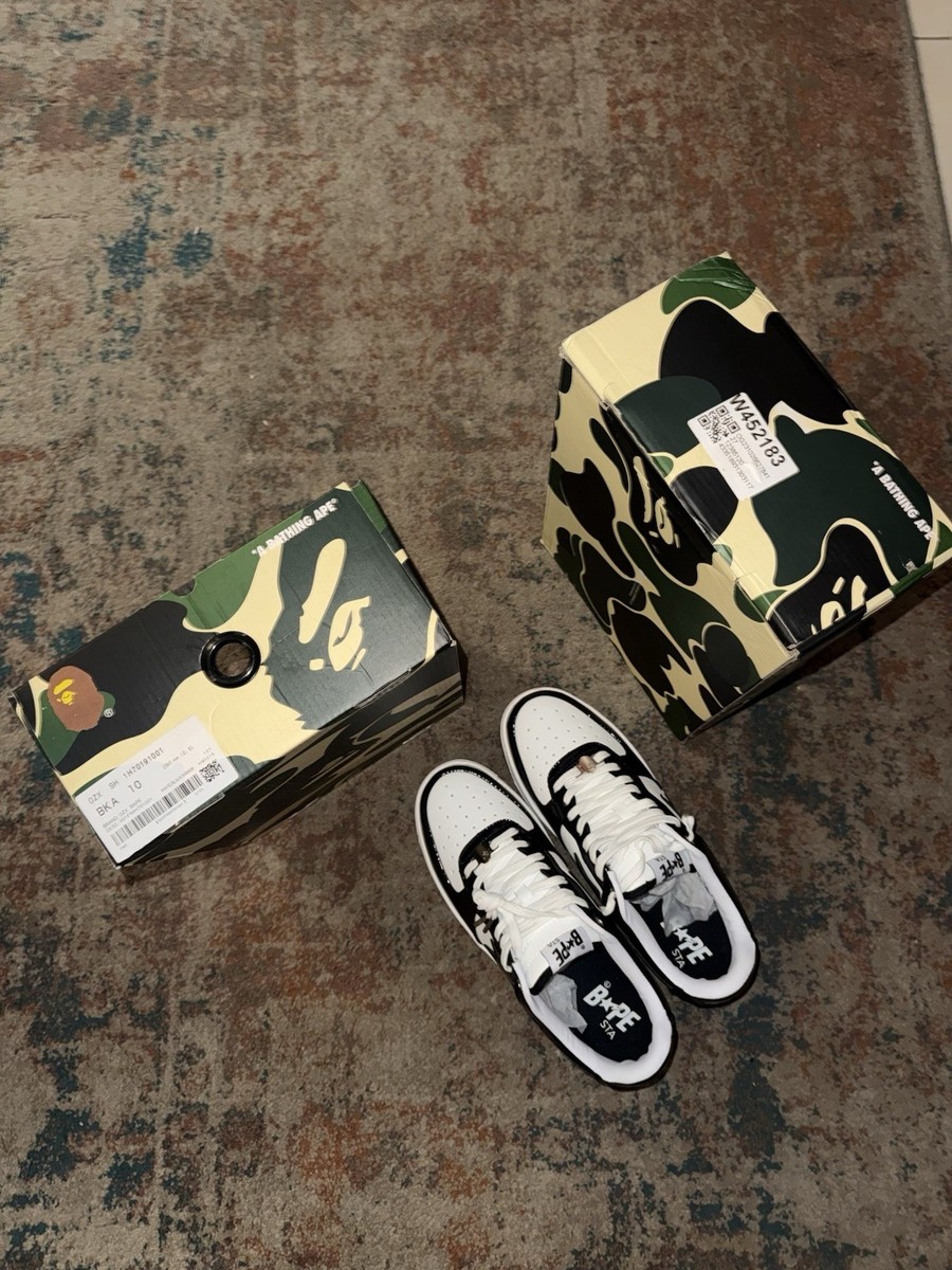 A Bathing Ape BAPE STA Black White Low Top Athletic Sneakers Lace