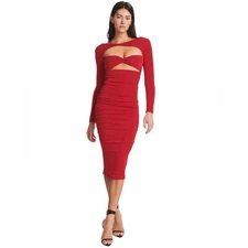 NWT SER•O•YA Red Eden Dress Bodycon Midi Long Sleeve Size XXSmall