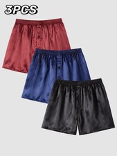 Satin Boxer Shorts Men's Smooth Soft Comfortable Elastic Waist Underwear 3PCS