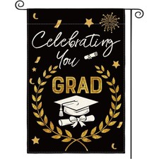 Mortarboard Diploma Graduation Garden Flag 12x18 Inch Double Sided Outside, 