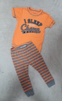 Kinder Schlafanzug 86 Jungen 2-teilig Orange/Grau  I SLEEP LIKE A CHAMP 