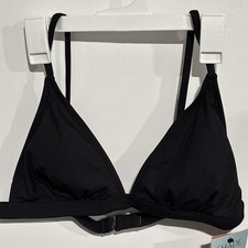 NWT SHADE  SHORE High Shine Ribbed Triangle Bikini Top BLACK - SZ M - 8-10