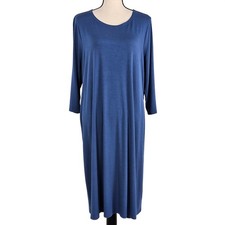 Eileen Fisher Womens Blue Viscose Jersey Dress XL 3/4 Sleeve Back Tie Midi