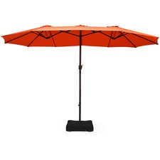 15 Ft Patio Double Sided Umbrella Outdoor Market Umbrella w/Crank  Base Orange