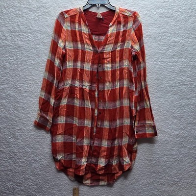 Anthropologie Akemi+kin  Womens XS Red Plaid Button Down Tunic