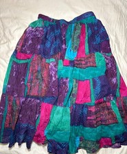 VTG BFA Classics Sz PM Colorful Patchwork Skirt Boho Cottagecore Maxi Elastic