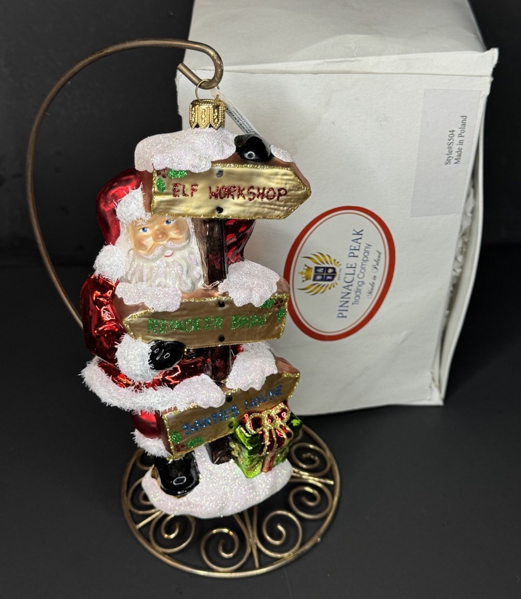 Pinnacle Peak Trading Santa With Sign Polish Glass Christmas Ornament Poland