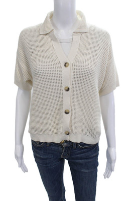 Vanessa Bruno Womens Beige Collared Short Sleeve Polo Sweater Button Up Size 1