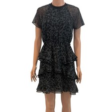 Madewell Radiant small Inkspot tiered animal print dress D2 2354