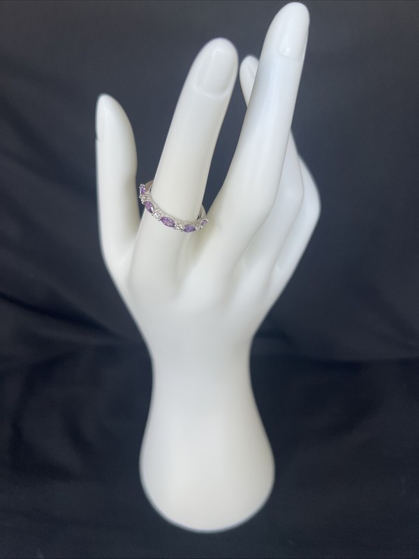 marquise Cut Amesthyst & White Sapphire Band, Size 7.5 Sterling Silver Ring