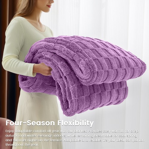 Soft Warm Cozy Coral Fleece Plaid Throw Blanket Sofa Couch Bed Twin Queen Size - Picture 9 of 21