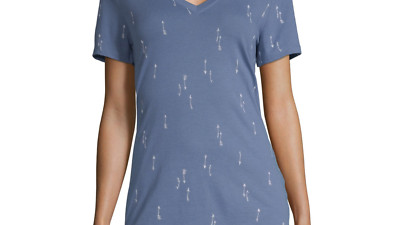 a.n.a T-Shirt Women s Sz M Short Sleeve V-neck Blue With Arrow Graphics NWT