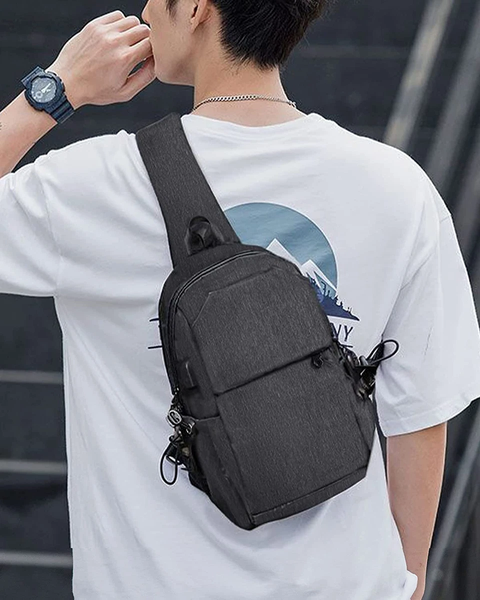 Small Black Sling Crossbody Backpack Shoulder Bag For Men Women