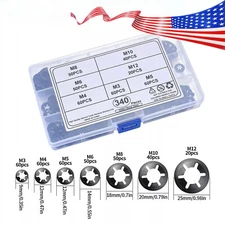 1020PC Internal Tooth Star Lock Spring Quick Washer Push On Speed Nut Assortment