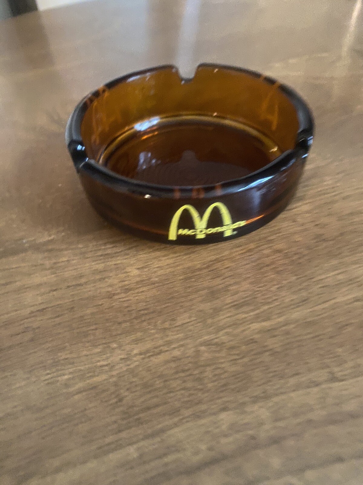 Rare Vintage 1970s McDonalds Glass Ashtray Dark Amber Retro Round