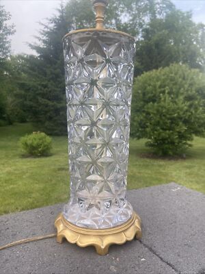 Mid century Modern Crest Co. 223 Gilt Bronze Lead Crystal 27'' Table Lamp