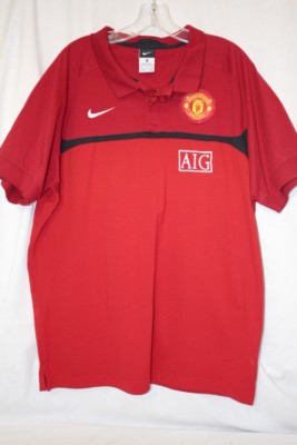 NIKE MANCHESTER UNITED Football Red Polo, AIG Sponsored, Mens Size