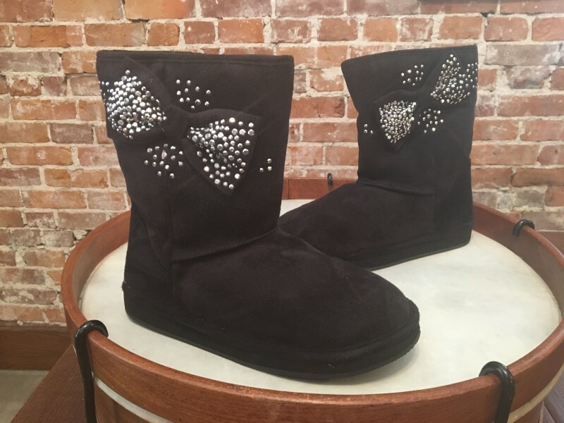 Joan Boyce Black Studded Bow Flat Faux 