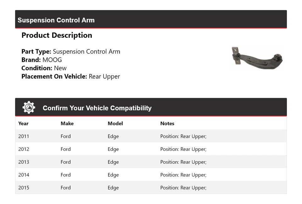 Brazo de control de suspensión trasero superior MOOG 2011 2012 2013 para Ford Edge 2011-2015 Foto 2 de 4