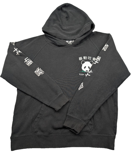 Riot Society Hoodie Girls Large Black Cotton Graphic Panda Bear Rose Pullover