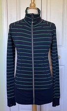 Lululemon Nice Asana Navy Blue Green Bean Striped Full Zip Jacket SIZE 6 luon