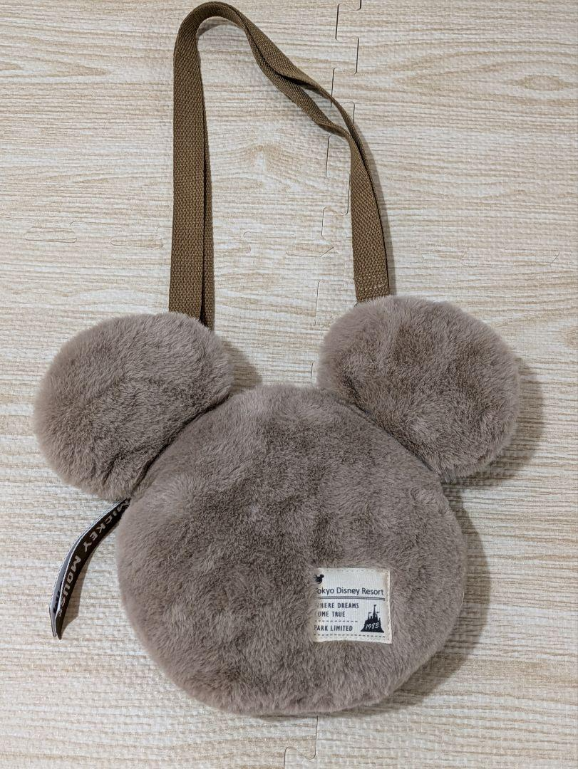 Tokyo Disney Resort Mickey Mouse Shape Brown Fluffy Shoulder Bag