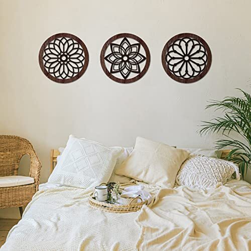 3 Pcs Wood Decor for Wall Decorations for Living Room Wood Wall Round Brown - Picture 6 of 7
