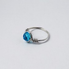 Wire Wrapped Sky Blue Bead Silver Wire Ring Size 7 - Handcrafted Minimal Jewelry