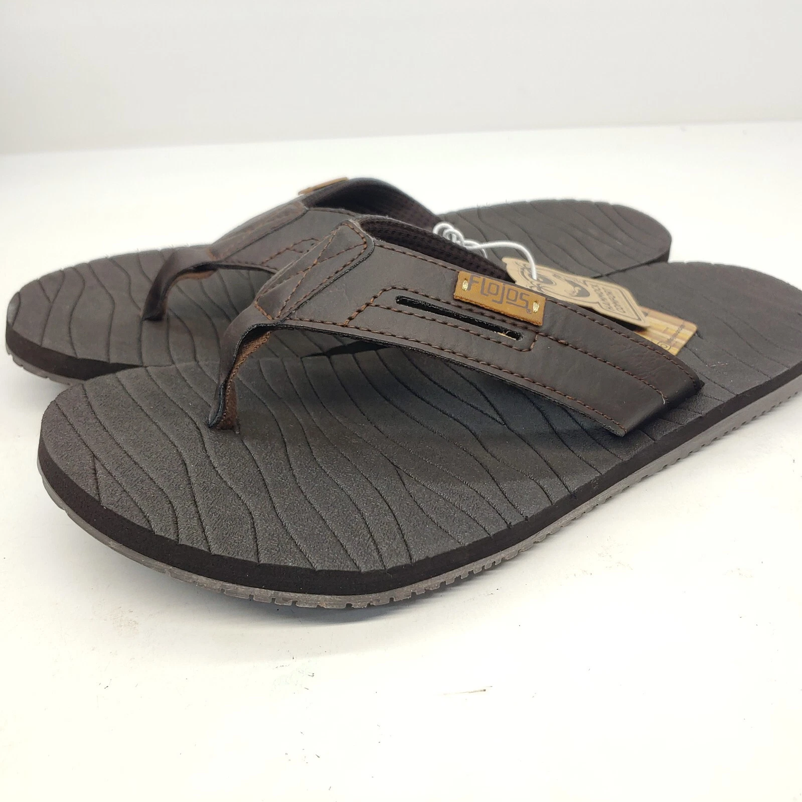 Flojos Waverunner Flip Flop Sandals Mens Size 11 Brown Sporty Fabric Lined 880
