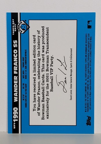 2021 Bowman Transcendent VIP Wander Franco SSP /50 1990 RETRO THROUGH THE YEARS - Picture 7 of 7