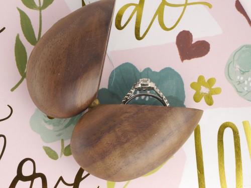 Flip Heart Small Proposal Engagement Wedding Wooden Ring Box - Picture 4 of 8
