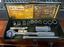 Vintage S-K 3/8" Drive Metric Socket Set 6 Point  Made in USA 15 Piece