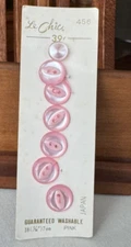 VTG Le Chic Pink Iridescent Carved 6pc Plastic Buttons 18 (7/16") 7on