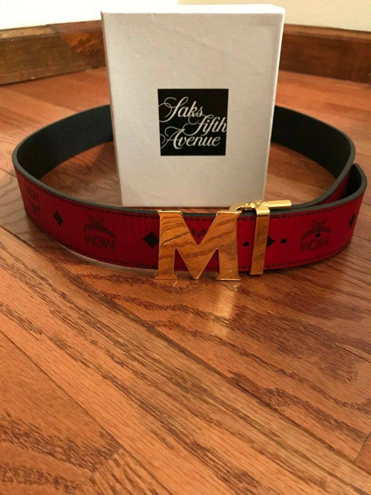 black and red mcm belt