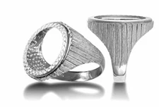 Sterling Silver Ribbed Full Sovereign Ring Mount
