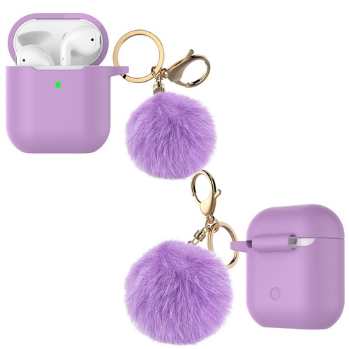 Airpods Silicone Charging Case Cover Fur Ball Keychain For Apple AirPods 3 2 1 - Picture 26 of 29
