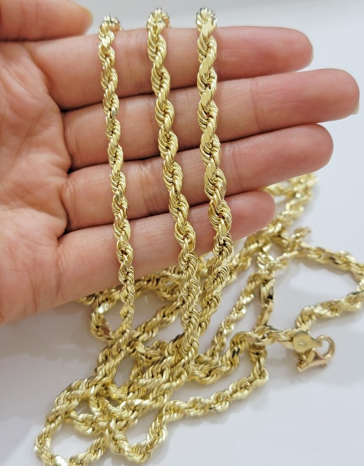 Real Yellow Gold 10k Rope Chain Necklace 5mm 18