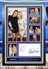 (332) miley cyrus & dolly parton signed photograph unframed/framed  (reprint)