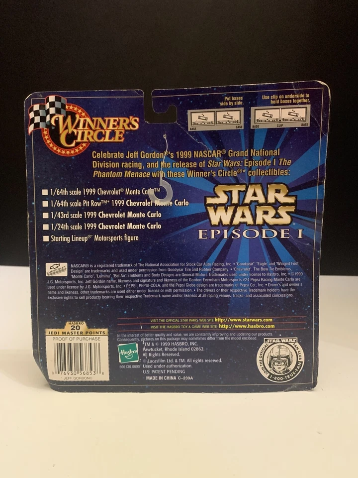 1999 Hasbro Star Wars Episode 1 Nascar Джефф Гордон шины с литой автомобиль запечатанный - Изображение 3 из 4
