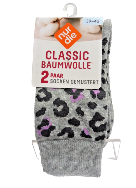 Nur Die Classic Baumwolle 2 Paar Damen Socken GröSse 39-42,H'GRAU Flieder Animal-image