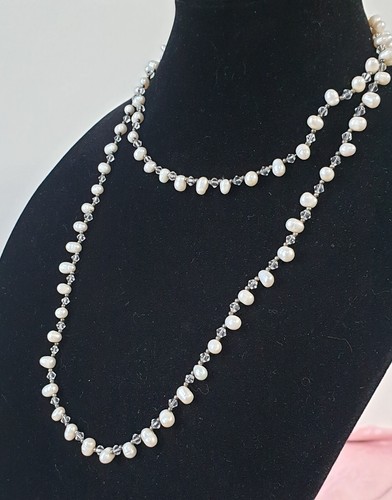 Collar de perlas de agua dulce boroque blanco brillo Opera longitud 114 cm 8 mm - Imagen 2 de 7