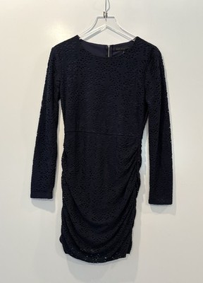 Endless Rose Navy Blue Lace Ruched Long Sleeve Bodycon Mini Dress Large NWT