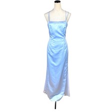 Vintage Dave Johnny Sz 8 Baby Blue Cross Strap Rhinestone Zip Up Formal Dress