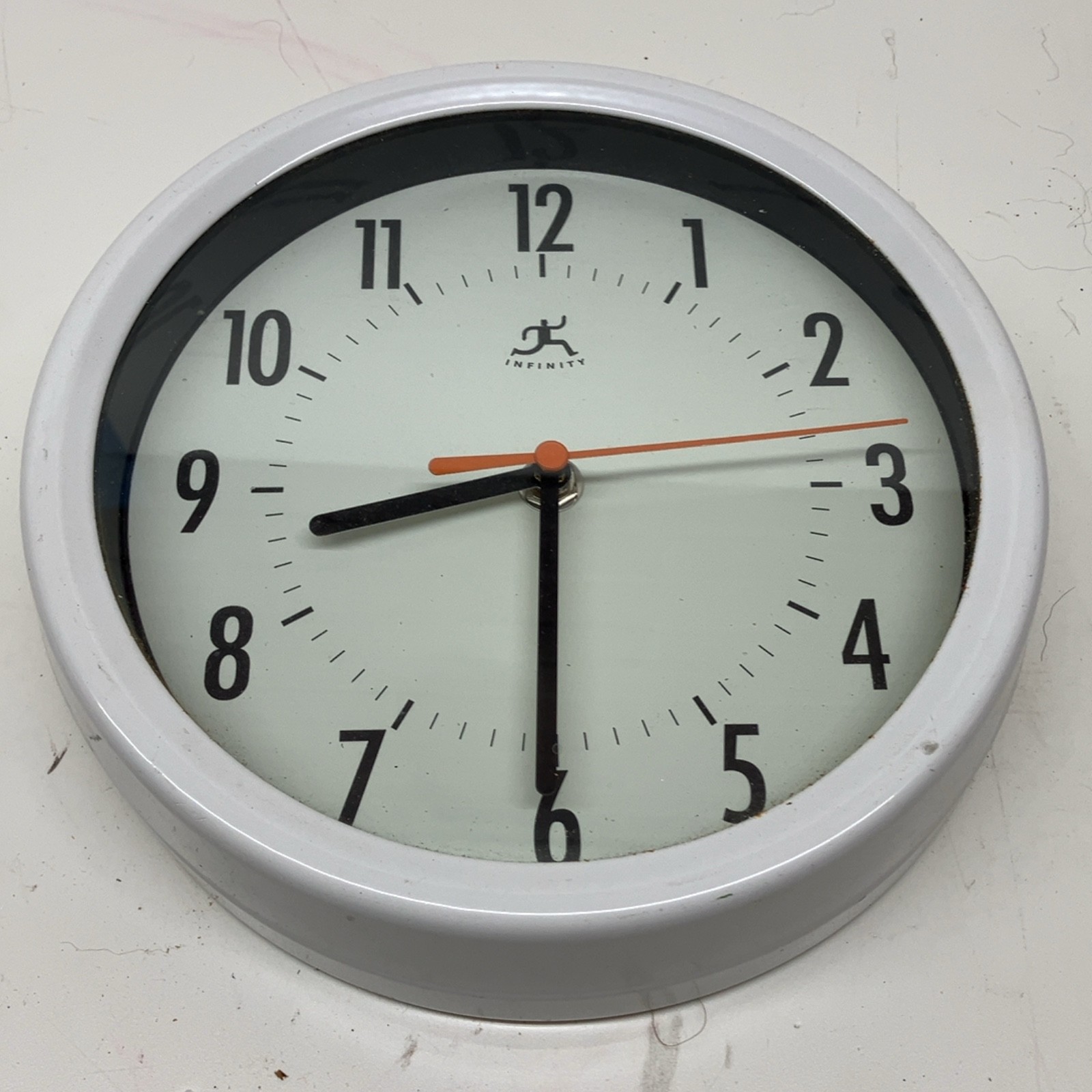 Infinity Instruments Round White Wall Clock Modern Home Office Quartz Battery