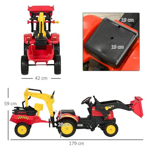 Tretbetriebener Traktor Aufsitz Auto bewegliche Schaufel Lenkrad 3-6 Jahre - Bild 6 von 10