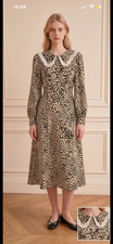 New Look Women’s Beige/Black Leopard Print Collared Lace Midi Dress UK 10