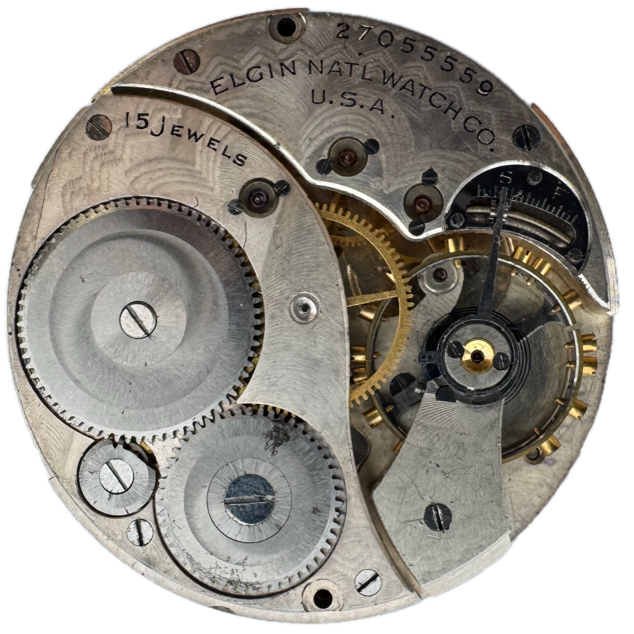 Antique 12 Size 1925 Elgin Brushed 15 Jewel Pocket Watch Movement 315 USA