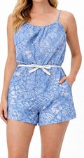 Vtg 80s Catalina Playsuit Romper Swimsuit Blue Floral Tie Waist M 8 Festival