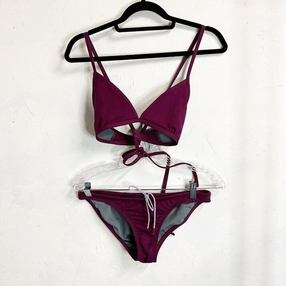 Jolyn Womens Swim Top XL & Bottom Large Two Piece Purple Bali Triangle Top