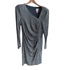 Vince Camuto Womens Dress Size 12 Long Sleeve Ruched Sparkle Party Cocktail